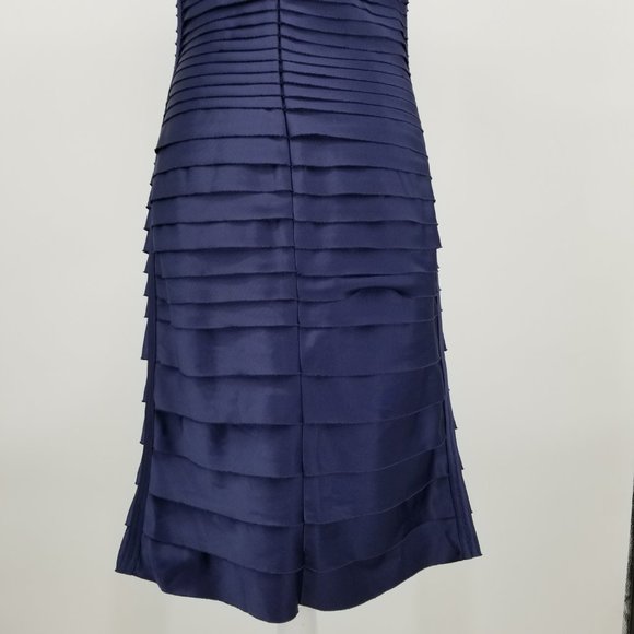 JS Collections Navy Tiered Satin Sheath Dress 4 - Picture 10 of 13